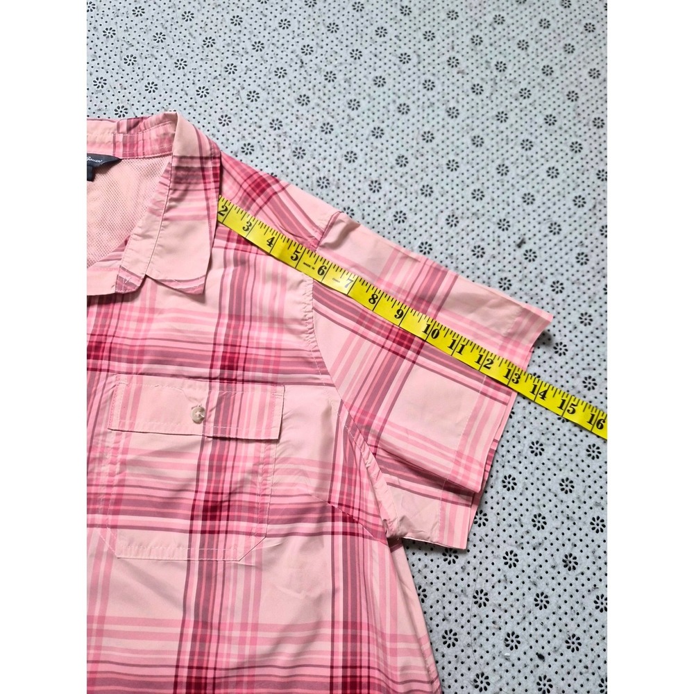 Eddie Bauer XXL Pink Plaid Short Sleeve Hiking Button Up Shirt Breathable - Picture 7 of 7
